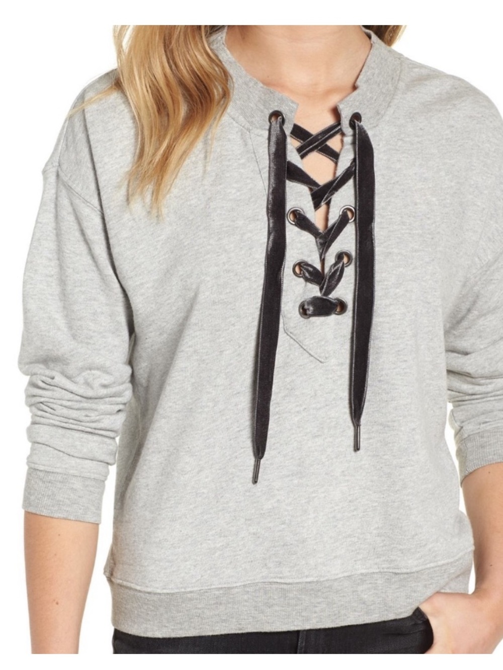 Rails Heather Gray Ryan Lace Up Sweatshirt Size Large